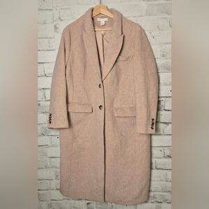 H&M Blush Pink Wool Blend Long Coat Notched Lapel Classic Fit Size 12 - NWT